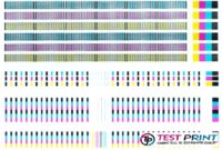 hp-printer-test-page HP Printer Test Page with colored blocks, text samples, and alignment grids to diagnose printing problems.
