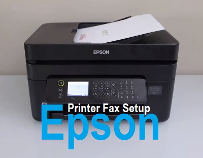 Epson printer control panel with a hand navigating the fax settings for a stress-free setup.