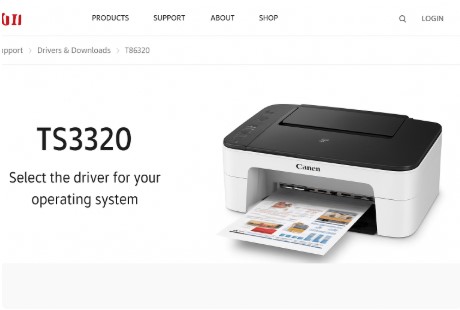 Official Canon TS3320 driver download page for Windows and Mac.