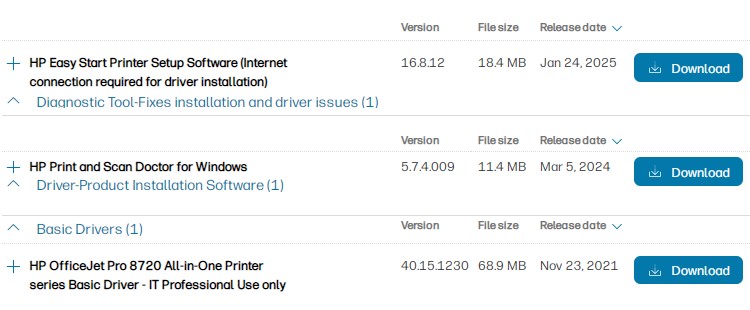HP OfficeJet Pro 8720 printer driver download