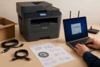 Brother MFC-L5850DW printer setup with wireless connection instructions