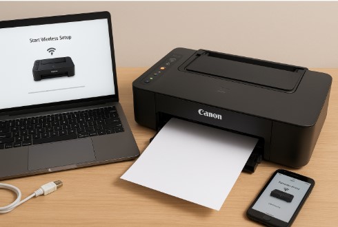 Canon PIXMA TS302 printer wireless setup with laptop and smartphone