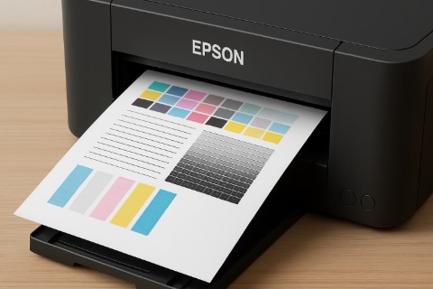 Print Epson printer test page to verify ink and alignment quality