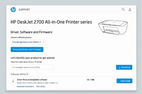 HP Deskjet 2700 driver download page screenshot
