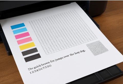 Printer test page with color and alignment test patterns