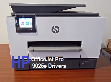 HP Officejet Pro 9025e Driver Download – Quick & Easy Guide 3 HP OfficeJet Pro 9025e all-in-one printer with paper loaded, prepared for printing tasks.