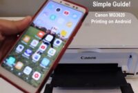 Canon MG3620 printer wirelessly connected to an Android phone for mobile printing.