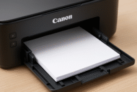 Canon PIXMA printer showing proper paper loading technique