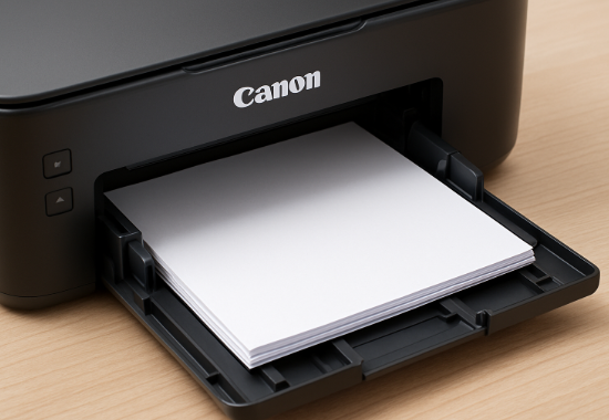 Fix Paper Loading Issues in Canon PIXMA - Easy Solution! 3 Canon PIXMA printer showing proper paper loading technique