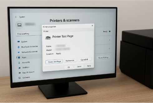 How to print a test page from a computer to check printer functionality.