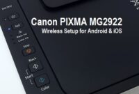 Canon MG2922 printer connecting wirelessly to an Android phone for a mobile printing setup.