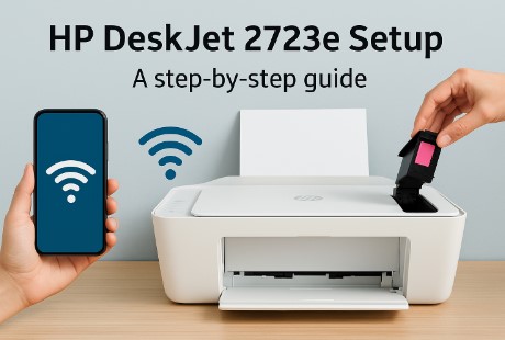 HP DeskJet 2723e printer setup tutorial for wireless and USB connection