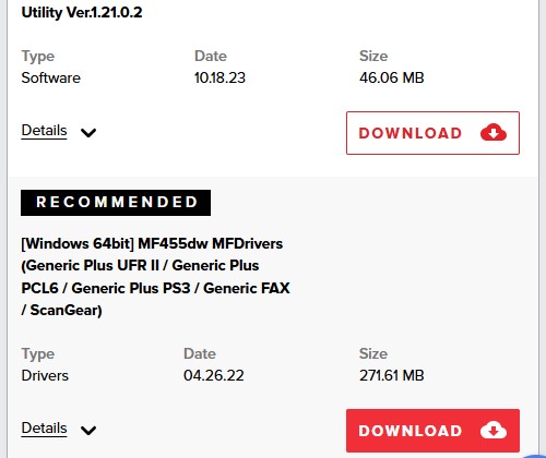 Official Canon support page for downloading the Canon imageCLASS MF453DW driver.
