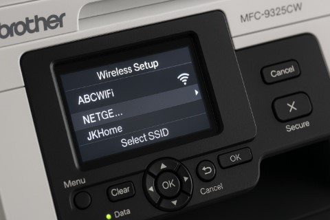 Brother MFC-9325CW printer wireless setup screen selecting WiFi network