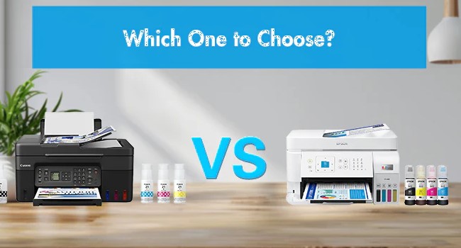 Comparison of Epson ink vs Canon cartridge print results on white paper.