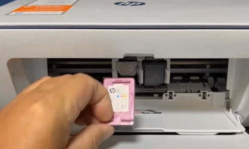 HP Deskjet 2700e ink cartridge installation.