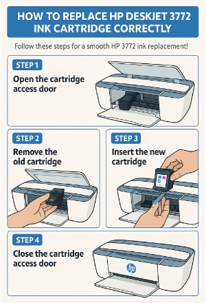 HP DeskJet 3772 black and color ink cartridge replacement
