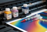 Sublimation Ink for Epson - Vivid Colors and Precision Printing Sublimation ink for Epson with vivid colors next to a high-quality printer.