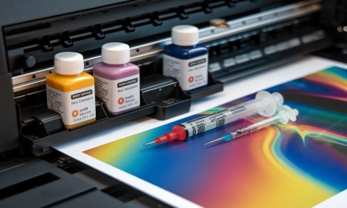 Sublimation ink for Epson with vivid colors next to a high-quality printer.