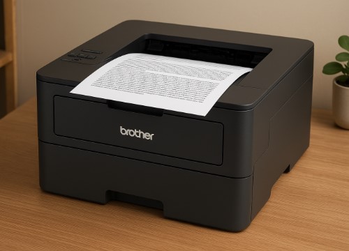 Brother HL-L2350DW printing test page with sharp black text