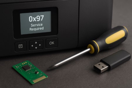 Fixing Epson 0x97 error code using reset software on laptop