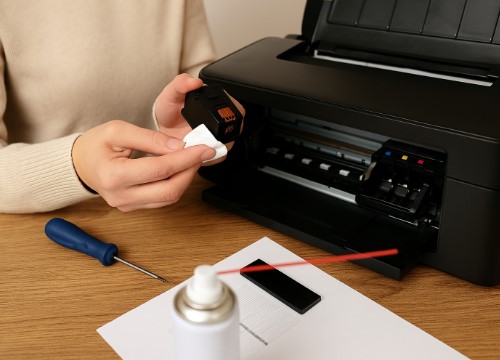 Person performing inkjet printer maintenance