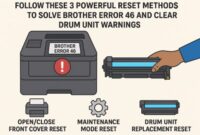 Technician solving Brother Error 46 by performing drum unit reset procedure
