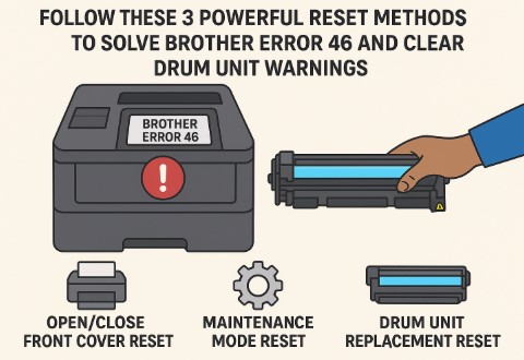 Technician solving Brother Error 46 by performing drum unit reset procedure
