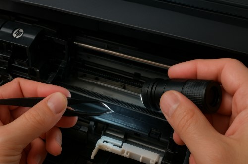 Inspecting the carriage belt and encoder strip for obstructions or misalignment.